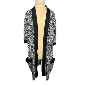 Gemini II Vintage Black White Duster Coverup Kimono Size Large